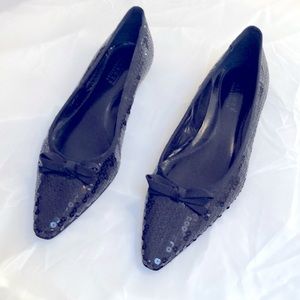 Flat black sequin dress shoes
